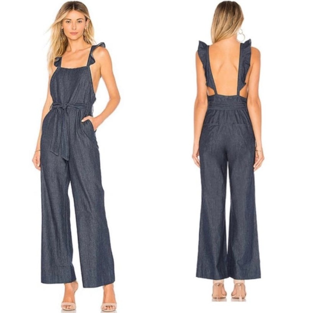 Joie Size 0 Denim Chambray  Jumpsuit Ruffle